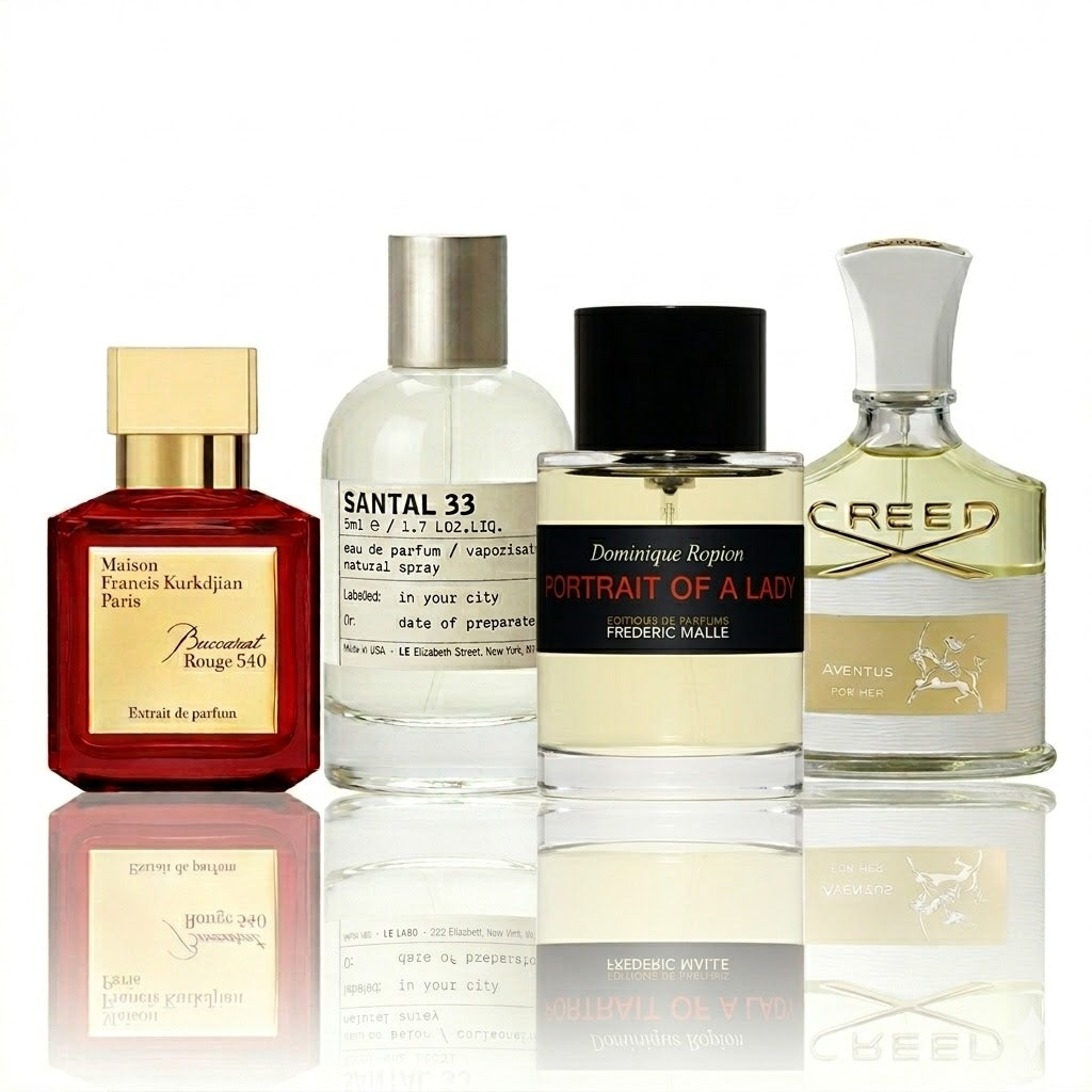 Set de 4 perfumes | Baccarat Rouge 540, Santal 33, Portrait of a Lady, Aventus for Her