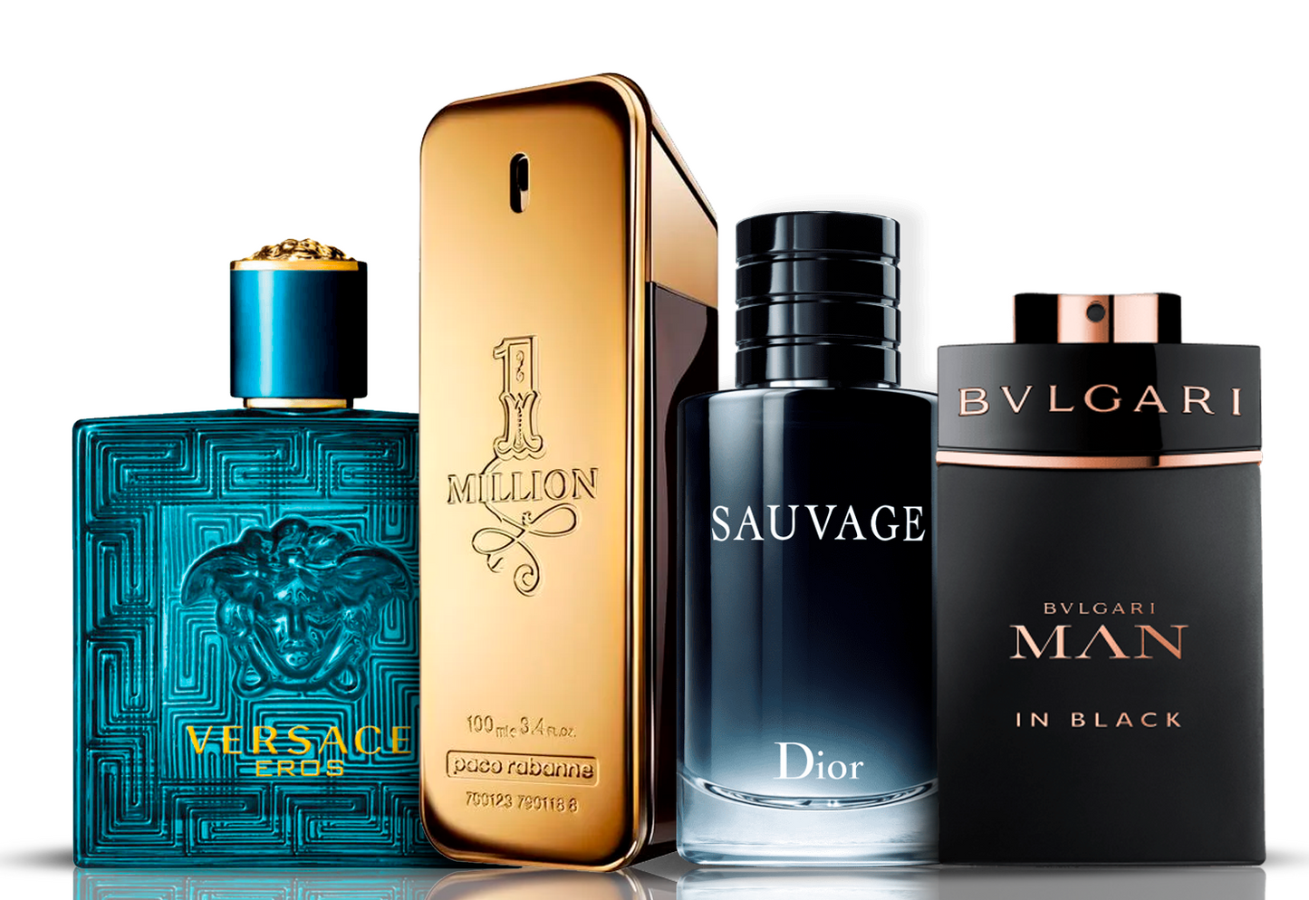 Set de 4 perfumes | Eros Versace + One Million Paco Rabanne + Bvlgari Man in Black + Sauvage Dior 100 ml
